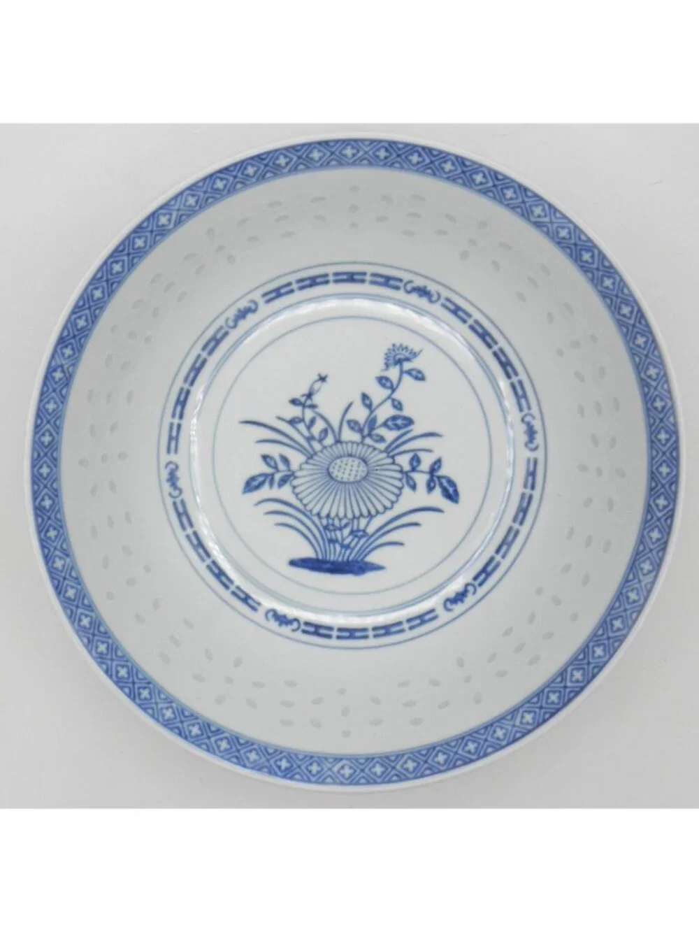 Jingdezhen China Rice Eye Grain Chrysanthemum Serving Platter and Serving Bowl